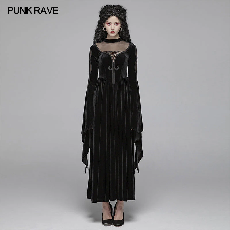 WQ-406 Gothic Women Double Layer Sleeve Long Velvet Dress