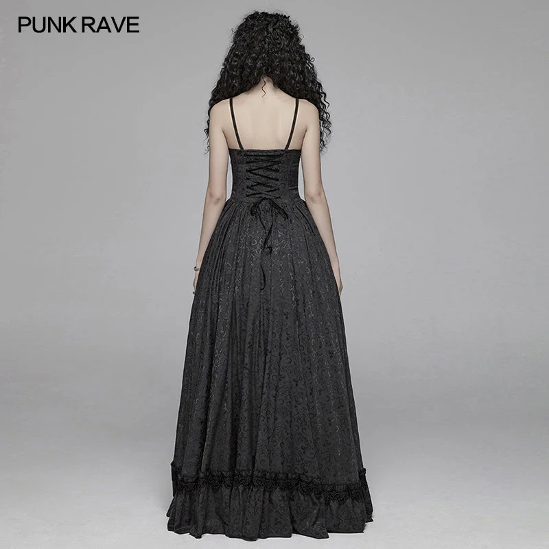 WQ-420 Gothic Women Tube Jacquard Long Skirt Lace-up Ball Gown Dress - Image 3