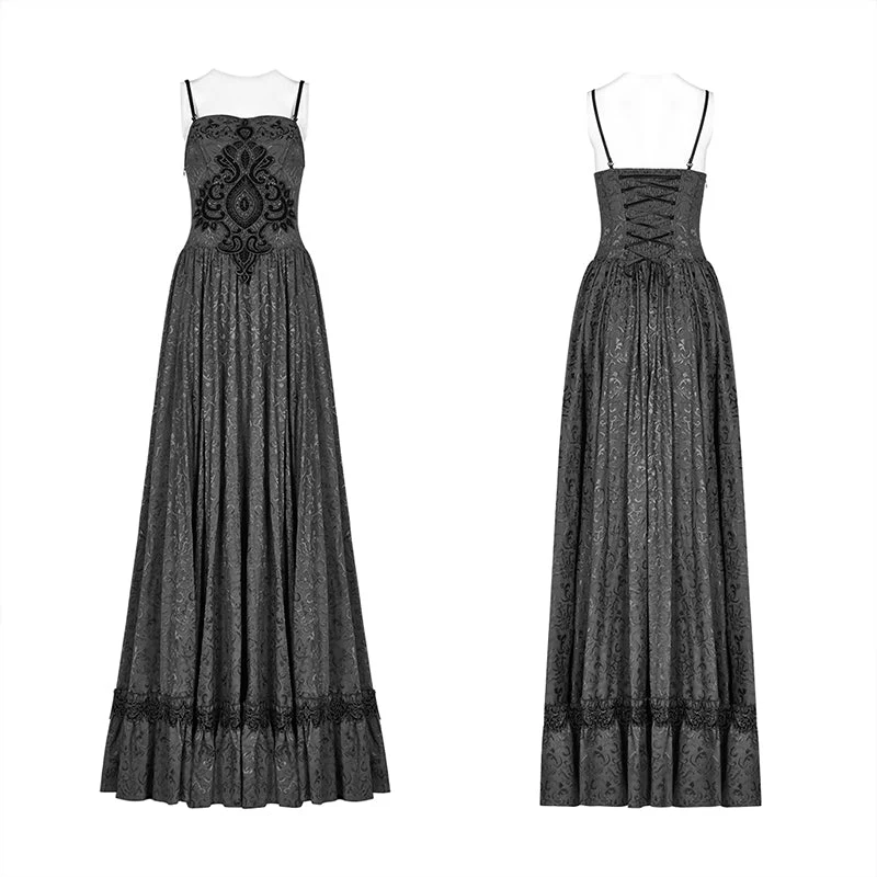 WQ-420 Gothic Women Tube Jacquard Long Skirt Lace-up Ball Gown Dress - Image 4