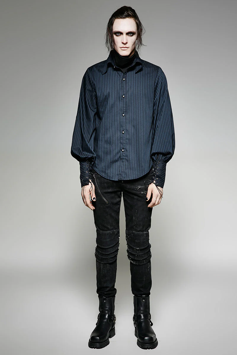 Y-719 Great black Striped Punk Shirts With Vertical Sense Plaids - Image 12