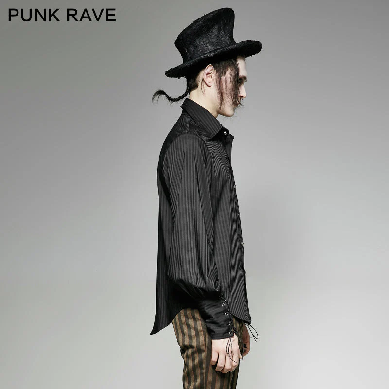 Y-719 Great black Striped Punk Shirts With Vertical Sense Plaids - Image 2
