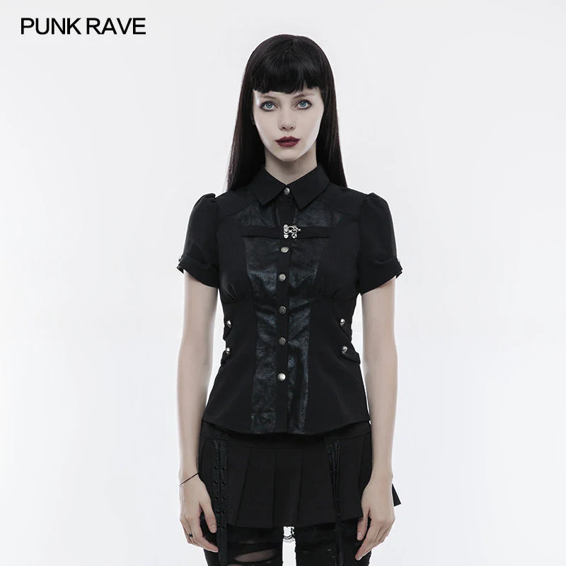 WY-827 Handsome Elastic Crack Leather Punk Shirt For Women