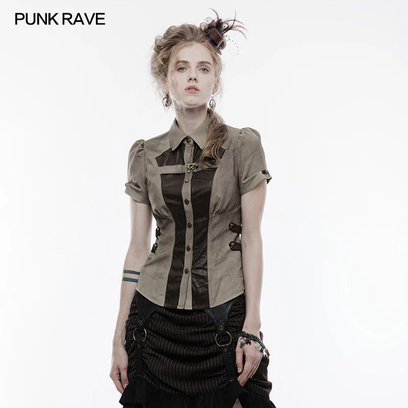 WY-827 Handsome Elastic Crack Leather Punk Shirt For Women - Image 6