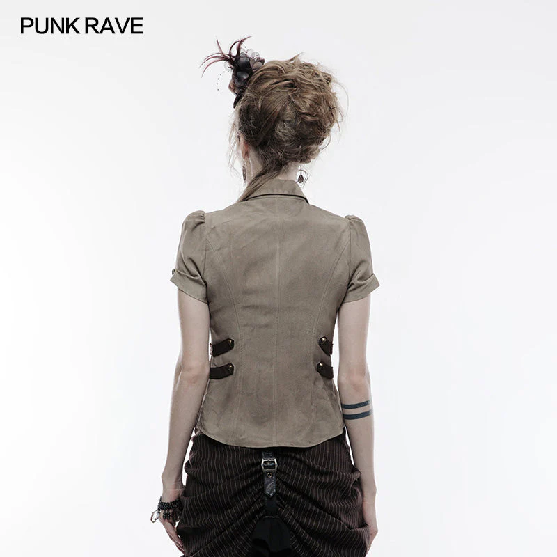 WY-827 Handsome Elastic Crack Leather Punk Shirt For Women - Image 8