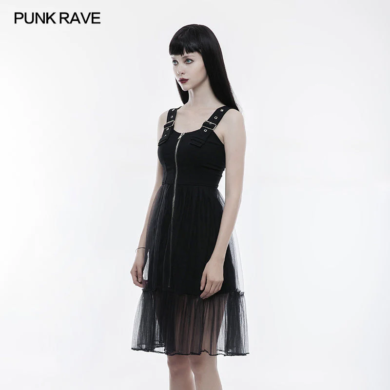 OPQ-263 Handsome Knitted And Mesh Mosaic Punk Dress - Image 2