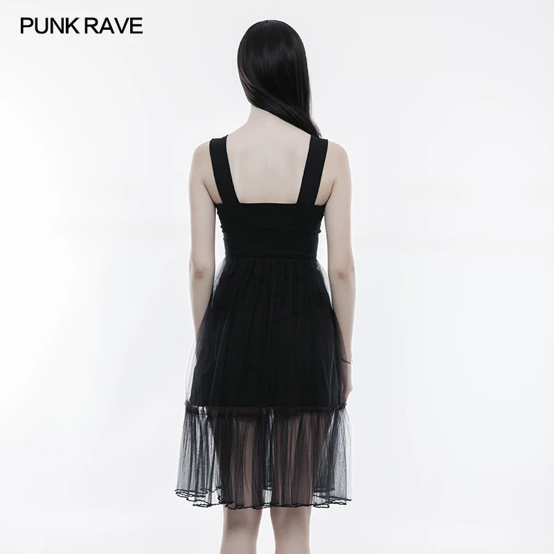 OPQ-263 Handsome Knitted And Mesh Mosaic Punk Dress - Image 3