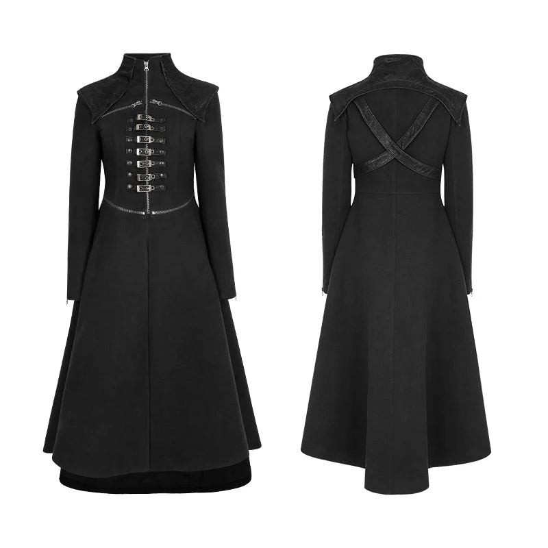 Y-777 Handsome Long black Punk Coat For Women Worsted Fabric Dress - Image 4