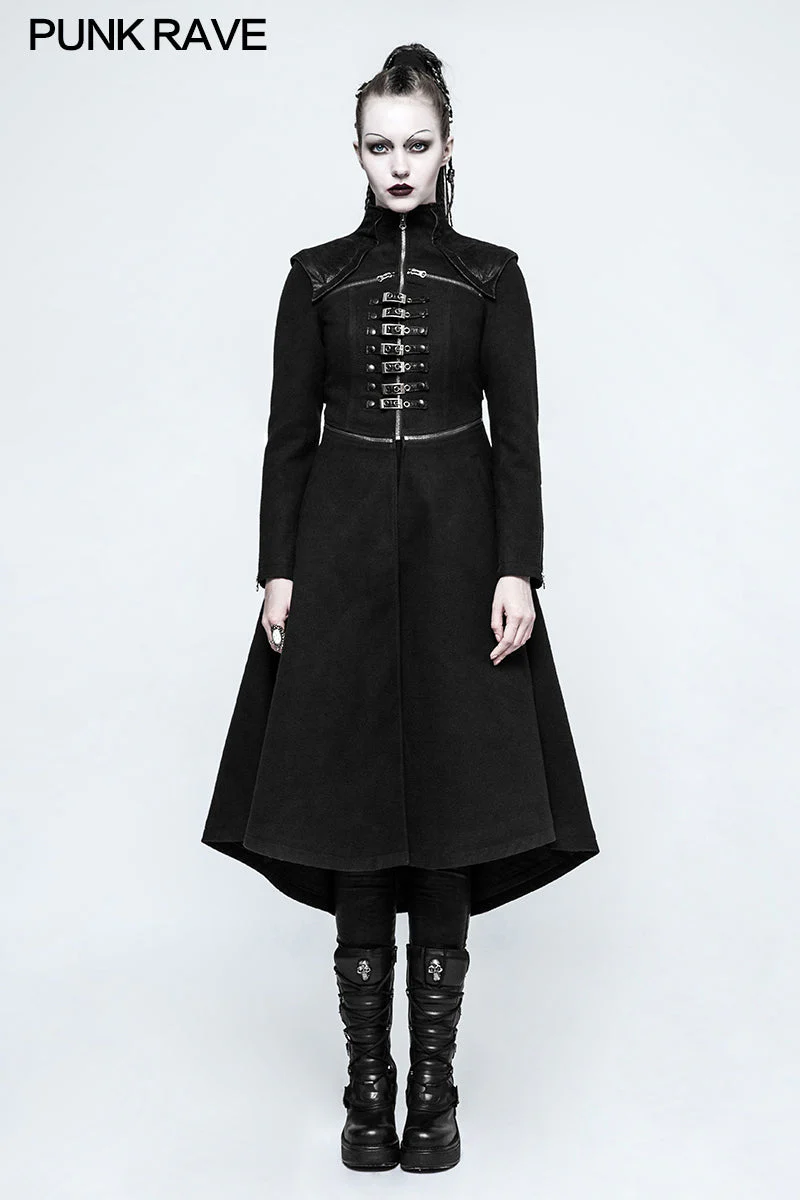 Y-777 Handsome Long black Punk Coat For Women Worsted Fabric Dress - Image 6