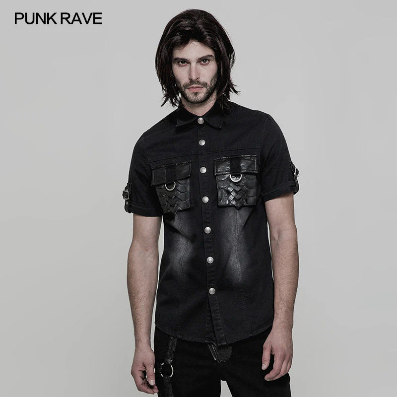 WY-861 Handsome Short Sleeve Punk Shirt With Pleated Pockets