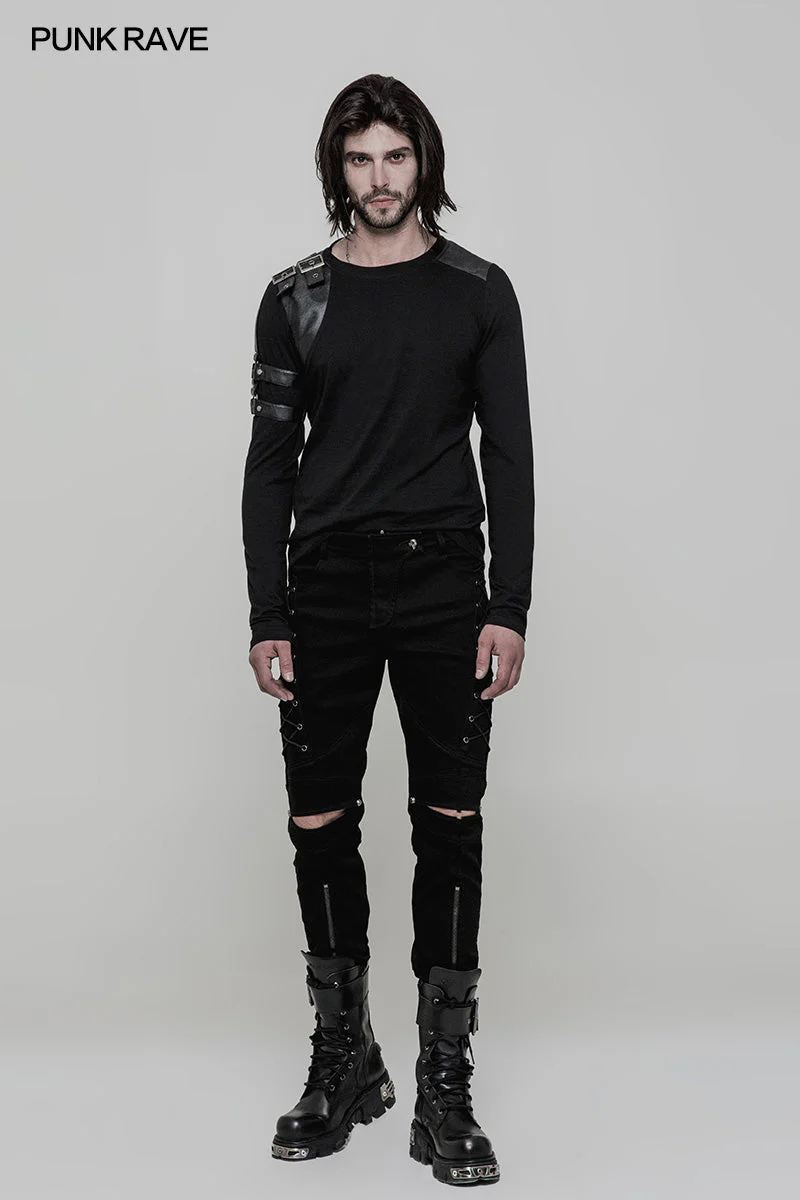 WT-513 Handsome Steampunk Long Sleeve Punk T-shirt For Men - Image 6