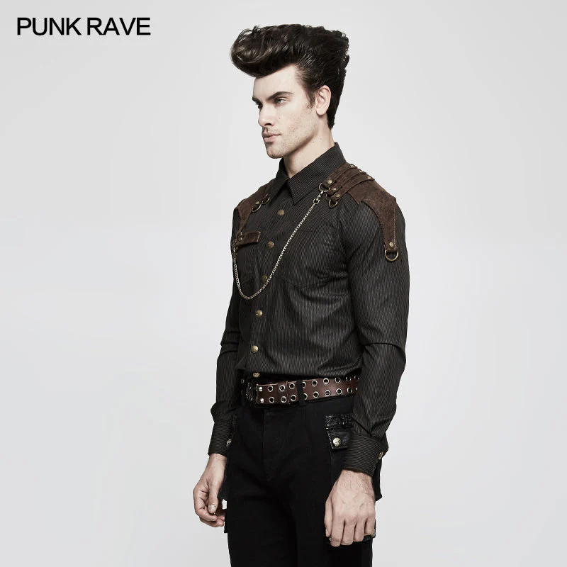 Y-819 Handsome Striped Punk Shirt With Free Hanging Metal Chain - Image 7