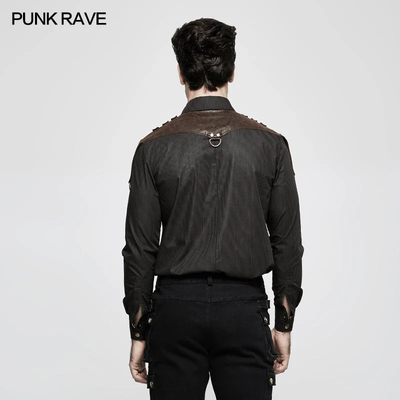 Y-819 Handsome Striped Punk Shirt With Free Hanging Metal Chain - Image 8
