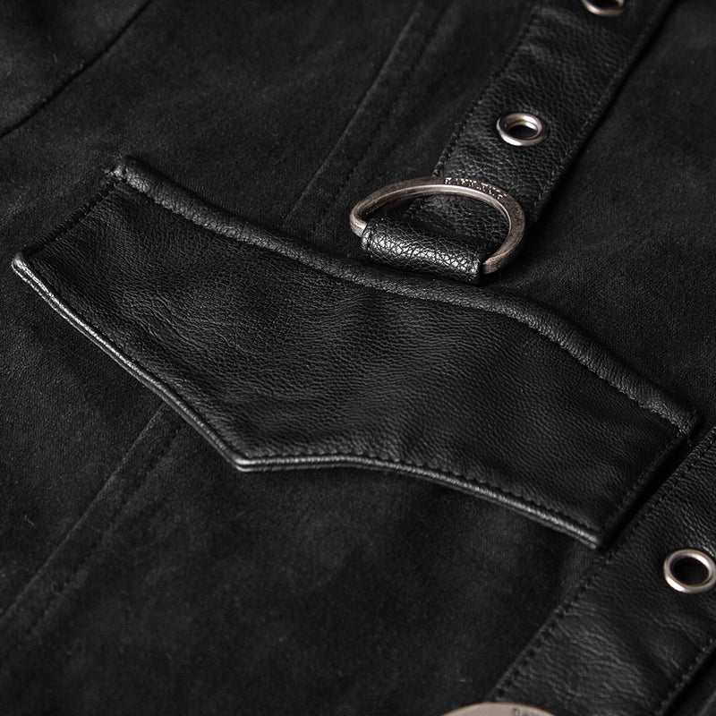 Y-800 Handsome Wool Long Sleeve Punk Shirts With Personality Leather Loop - Image 5