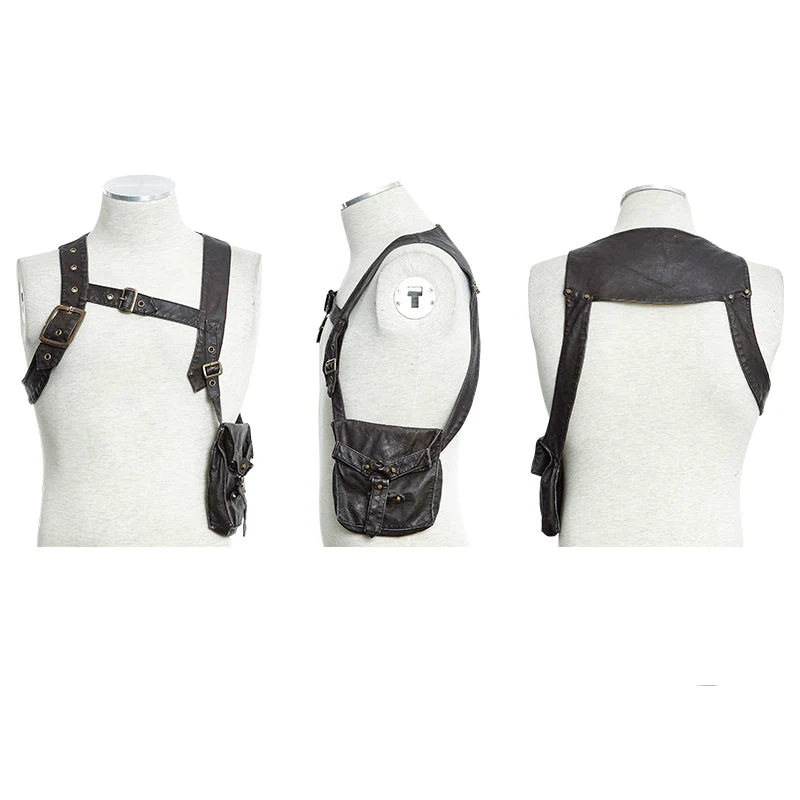 S-171 Harness Bag Faux Leather Gothic Victorian Single Pocket Vest - Image 3