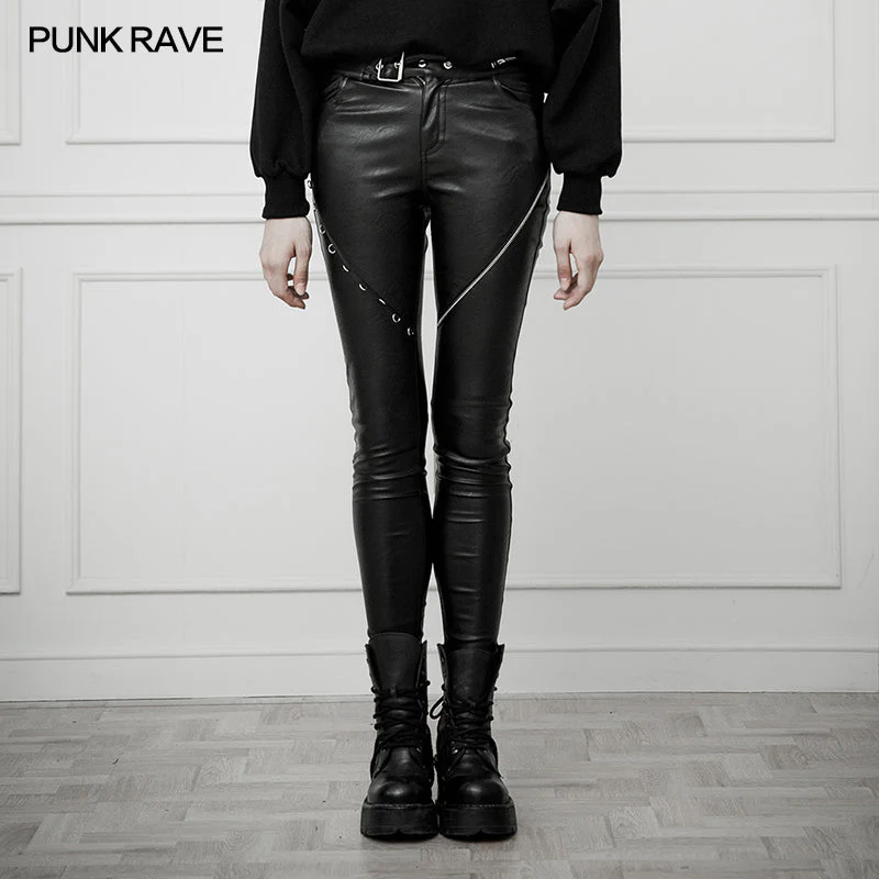 OPK-251 Heavy Industry Asymmetric Metal Design Skinny PU Pants