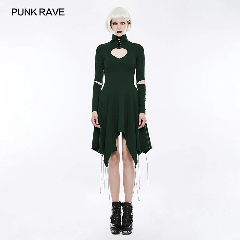 OPQ-238 High-class Elastic Sexy Hollow Out Gothic Dress With Asymmetry Hem - Image 6