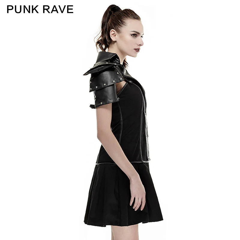Q-288 High Collar Backless Short Sleeve Pleated Punk Dress - Image 2