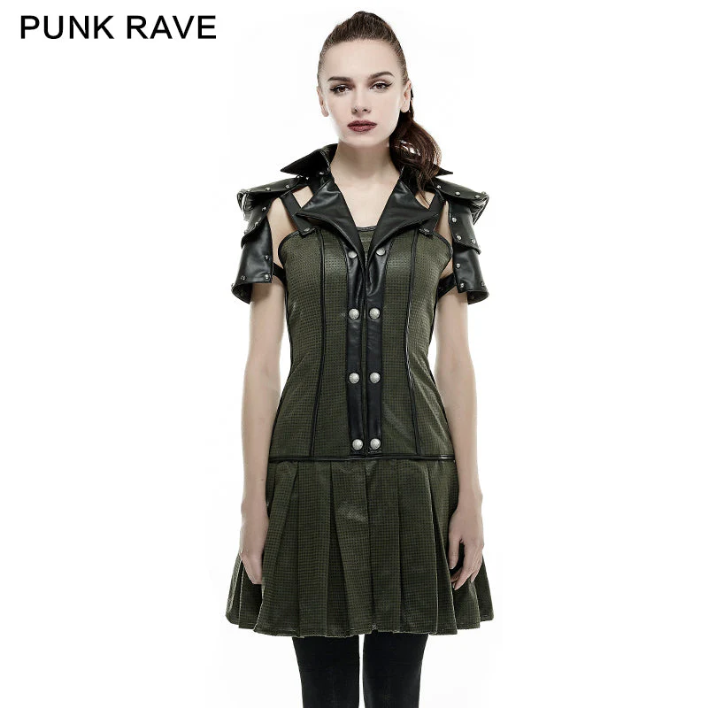 Q-288 High Collar Backless Short Sleeve Pleated Punk Dress - Image 6