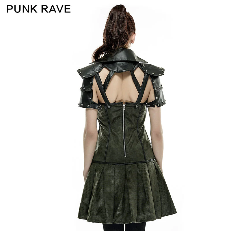 Q-288 High Collar Backless Short Sleeve Pleated Punk Dress - Image 8