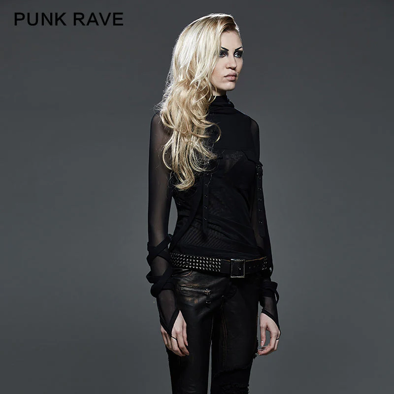 T-407 High End Fashion Trendy Street Punk T-shirts With Big Hoodie - Image 2