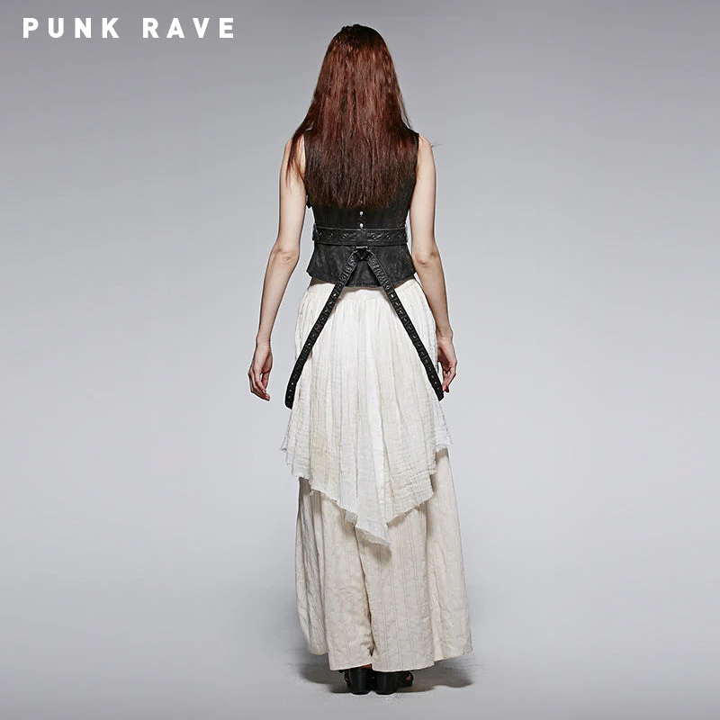 Q-242 High Quality White Steampunk Long Lace Punk Dress - Image 2
