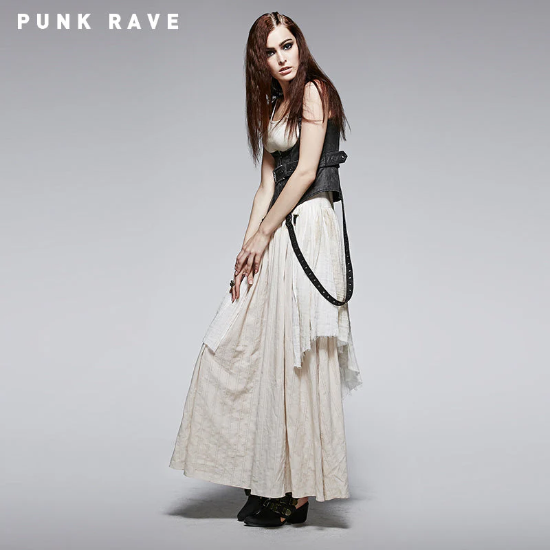 Q-242 High Quality White Steampunk Long Lace Punk Dress - Image 3
