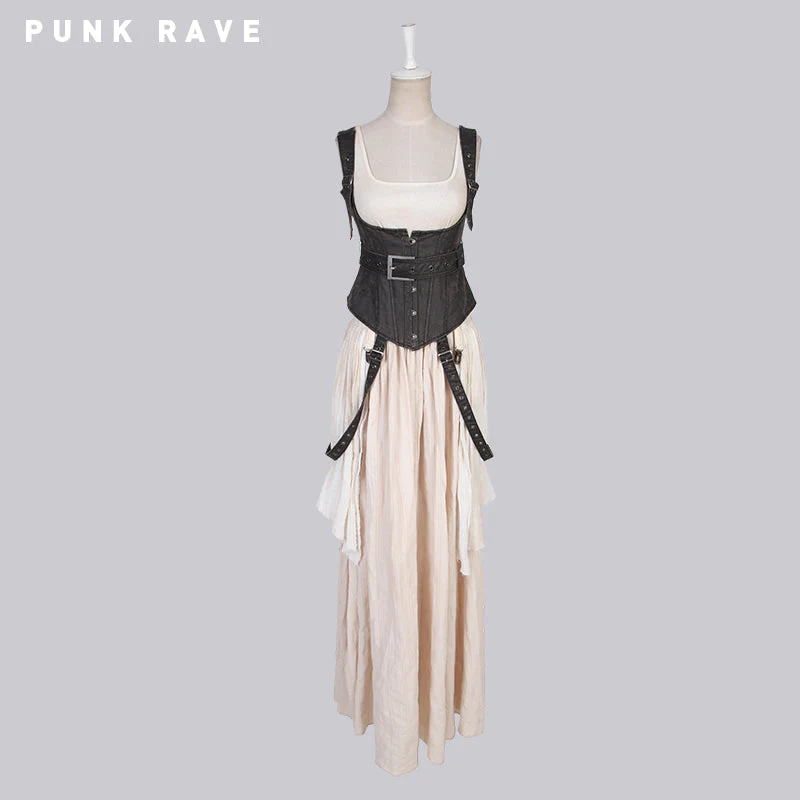 Q-242 High Quality White Steampunk Long Lace Punk Dress - Image 4