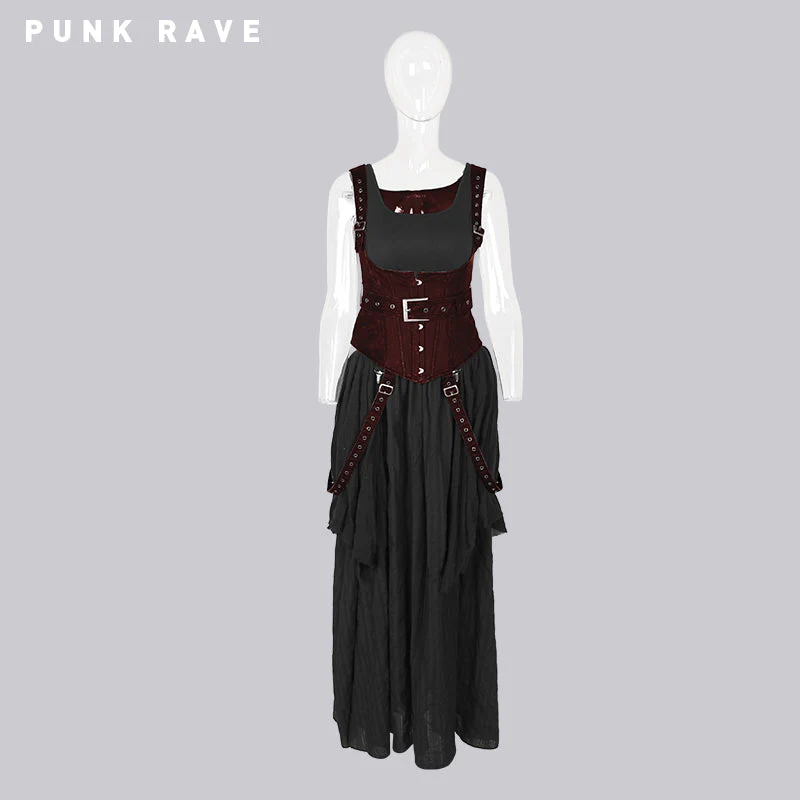 Q-242 High Quality White Steampunk Long Lace Punk Dress - Image 5