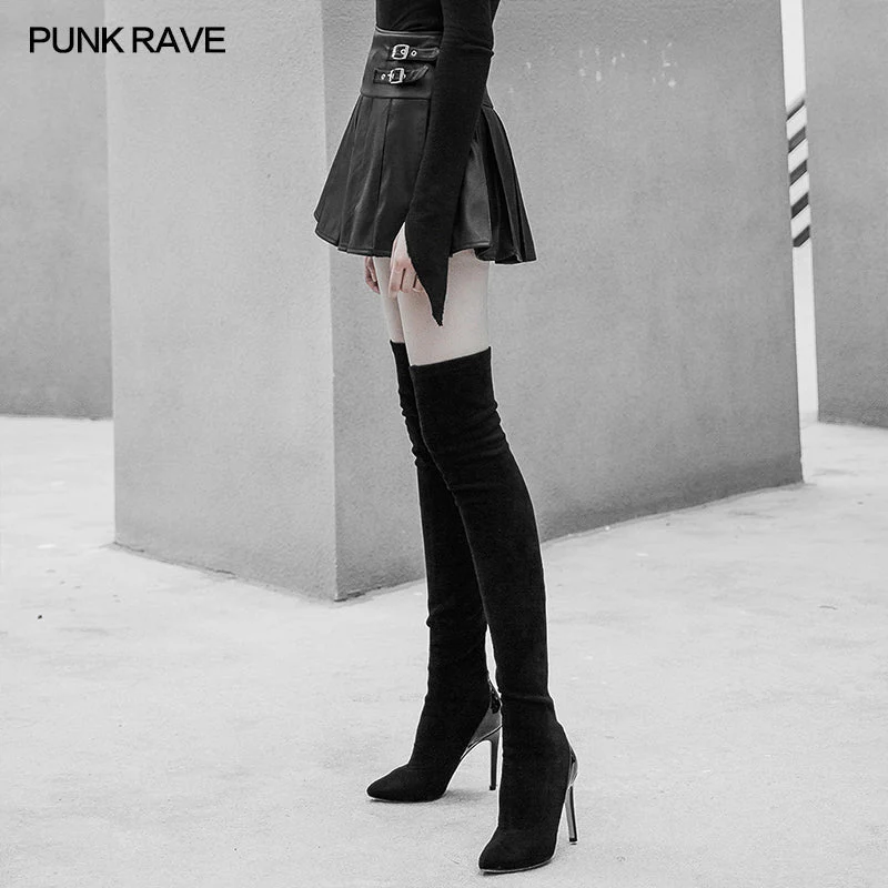 OPQ-439BQF High Waist Metal Buckle Decorative Pleated PU Half Skirt - Image 2