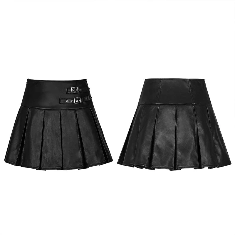 OPQ-439BQF High Waist Metal Buckle Decorative Pleated PU Half Skirt - Image 4
