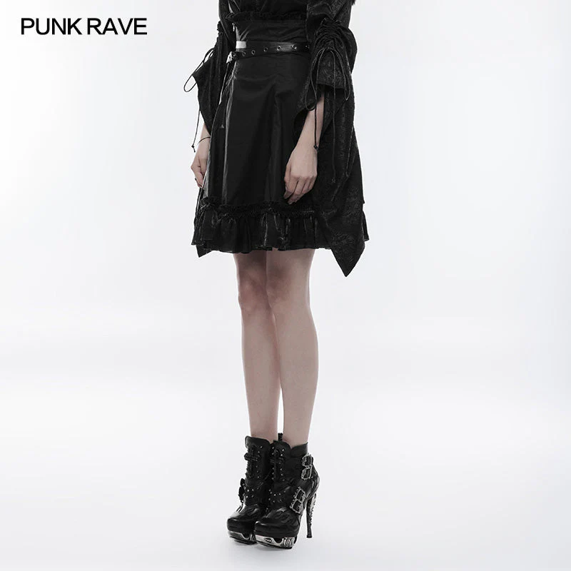 WQ-353 High Waist Short Punk Skirt With Detachable Leather Belt - Image 2