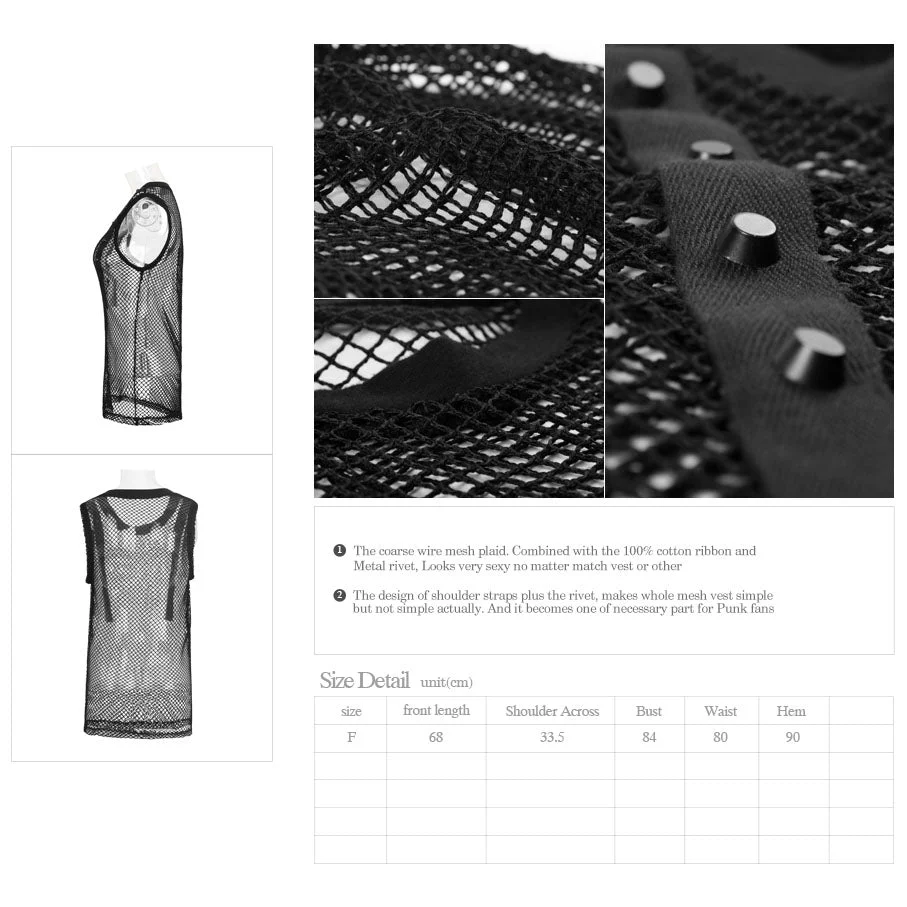 T-414 Hollow Front Translucent Back Sexy Punk Vest For Women - Image 6