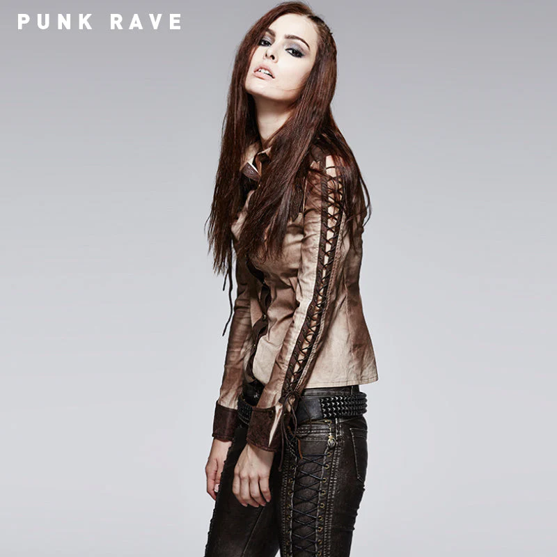 Y-559 Hollowed-out Unique Cotton Spandex Punk Shirts - Image 5