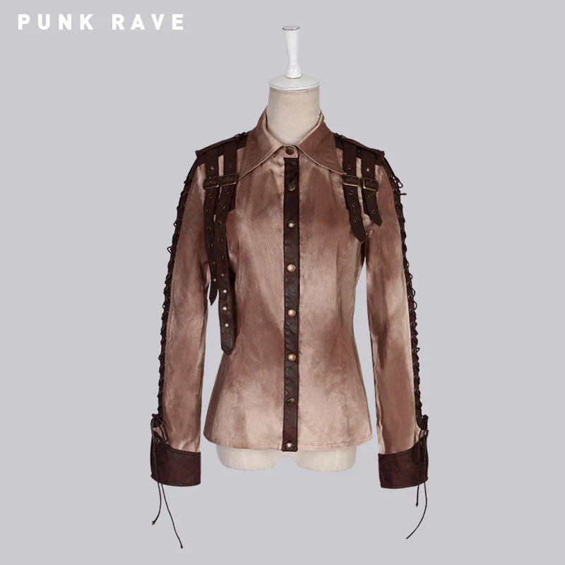 Y-559 Hollowed-out Unique Cotton Spandex Punk Shirts - Image 6