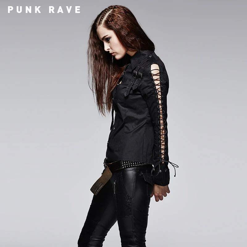 Y-559 Hollowed-out Unique Cotton Spandex Punk Shirts - Image 8