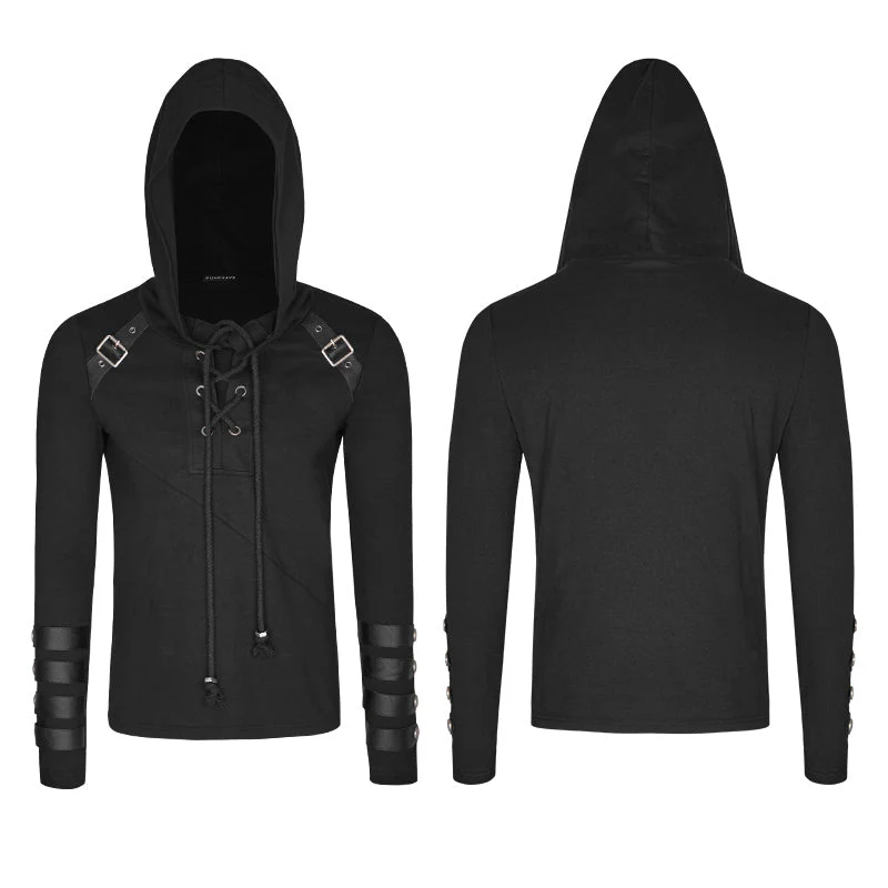 T-483 Hooded Loop Sleeve Long Punk Sweaters For Men - Image 4