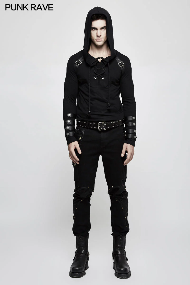 T-483 Hooded Loop Sleeve Long Punk Sweaters For Men - Image 6