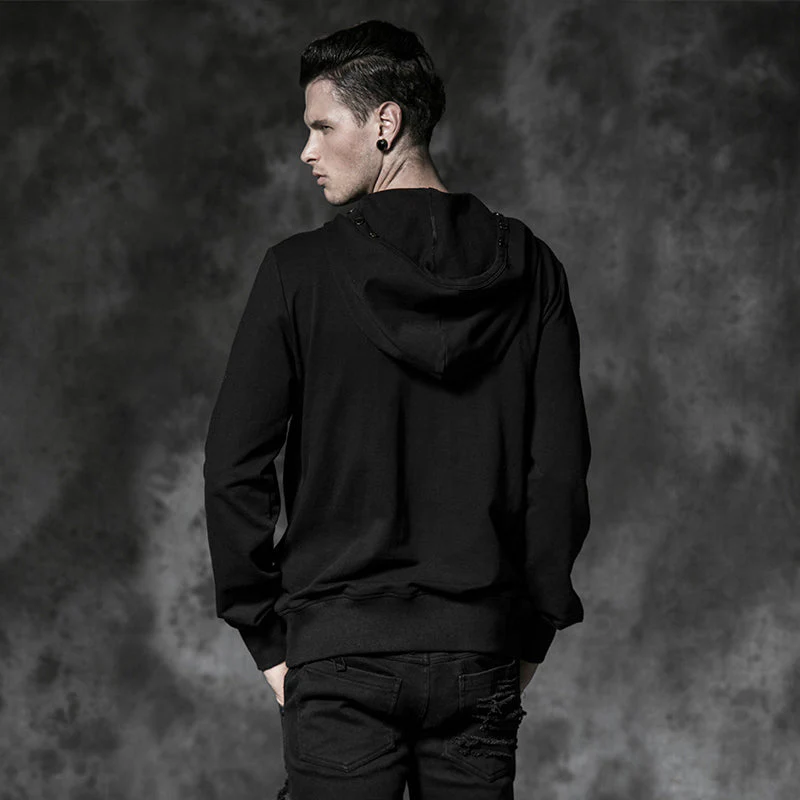 Y-467 black Long Sleeve Punk Hoodie With Printing Pattern For Men - Image 2