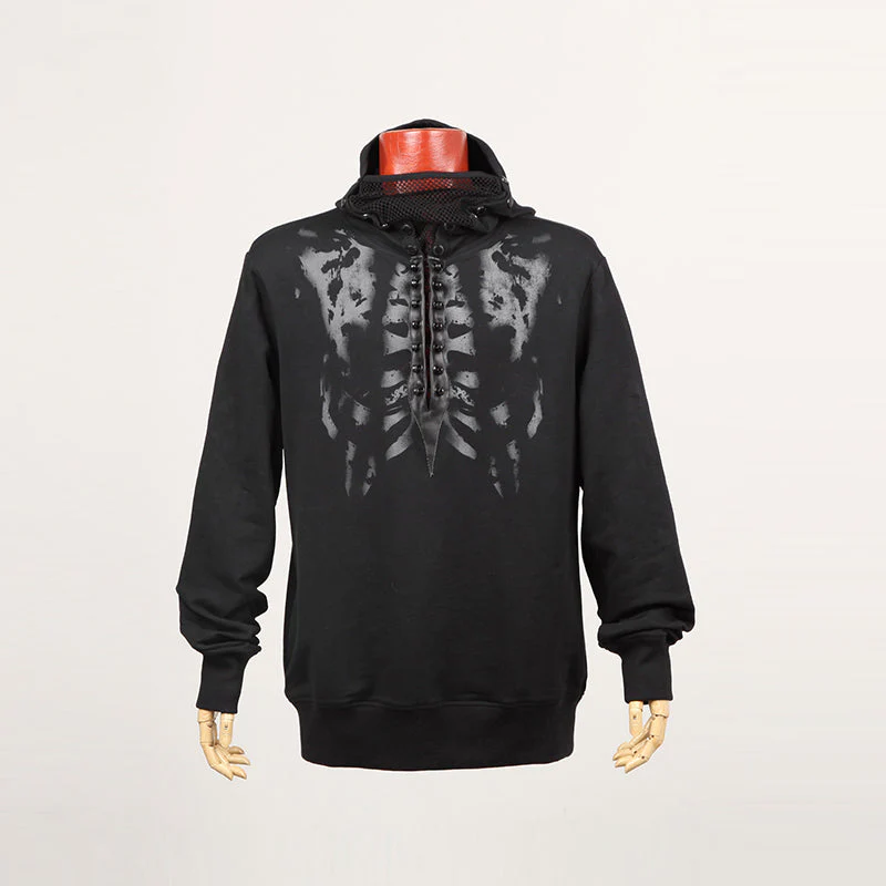Y-467 black Long Sleeve Punk Hoodie With Printing Pattern For Men - Image 3