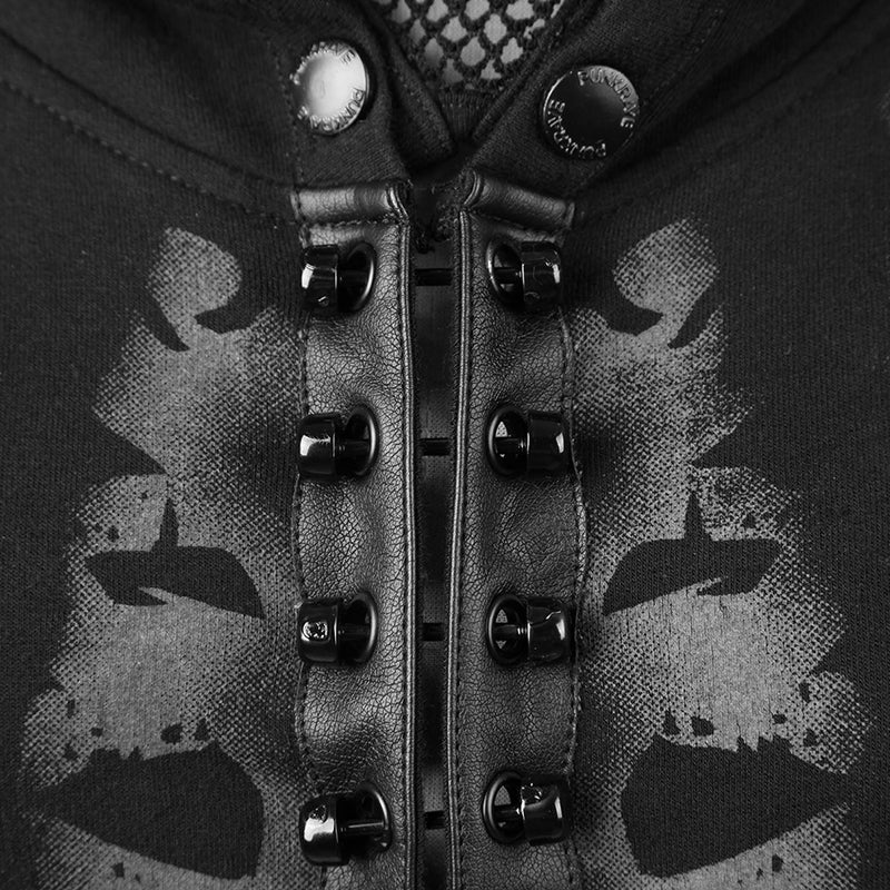 Y-467 black Long Sleeve Punk Hoodie With Printing Pattern For Men - Image 5