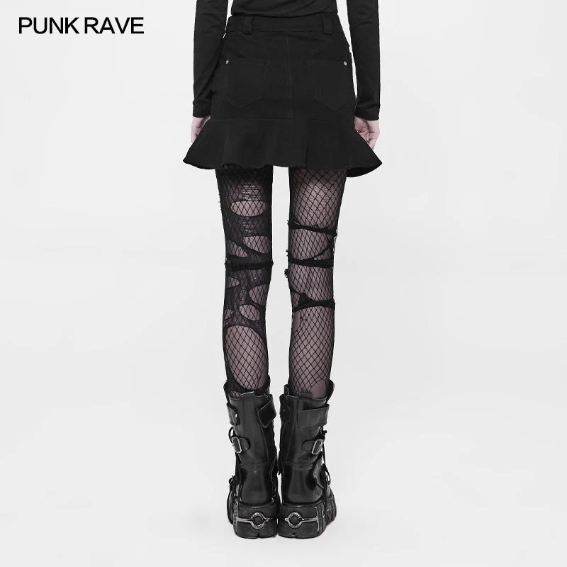 WQ-370 Irregular Elastic Lotus Leaf Hem Short Punk Skirt For Women - Image 3