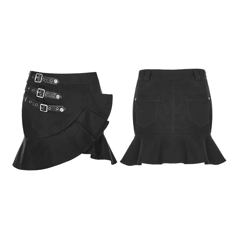 WQ-370 Irregular Elastic Lotus Leaf Hem Short Punk Skirt For Women - Image 4