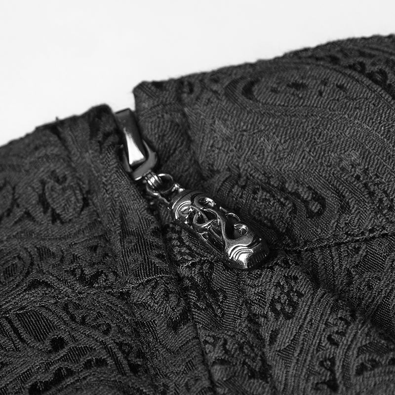 Q-340 Jacquard Fabric Half Long black Gothic Skirt For Men - Image 5