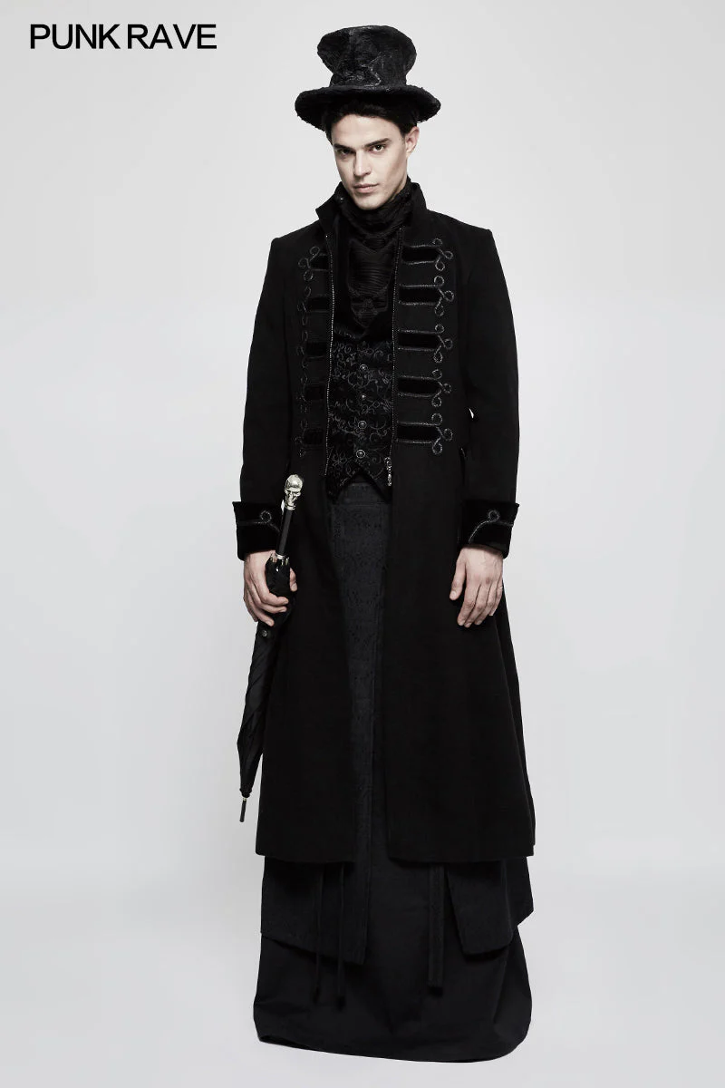 Q-340 Jacquard Fabric Half Long black Gothic Skirt For Men - Image 6