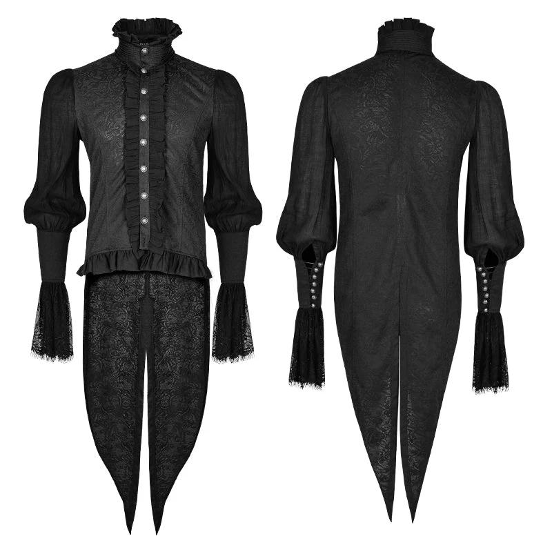Y-739 Lace Puff Sleeves Brocade Swallow-tailed Men Gothic Shirt - Image 4