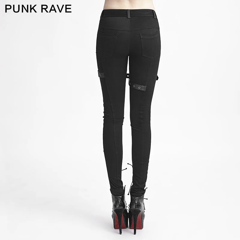 K-227 Latest Fashion Sexy Slim Lace Up Skinny Gothic Pants For Women - Image 2