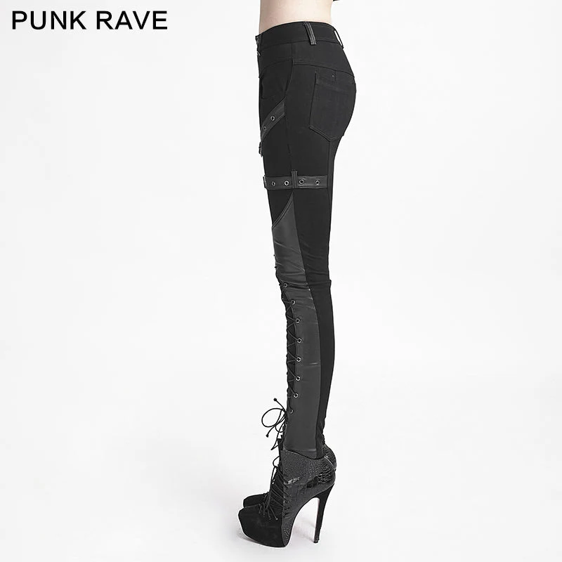 K-227 Latest Fashion Sexy Slim Lace Up Skinny Gothic Pants For Women - Image 3