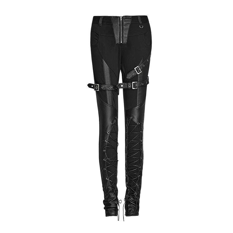 K-227 Latest Fashion Sexy Slim Lace Up Skinny Gothic Pants For Women - Image 4
