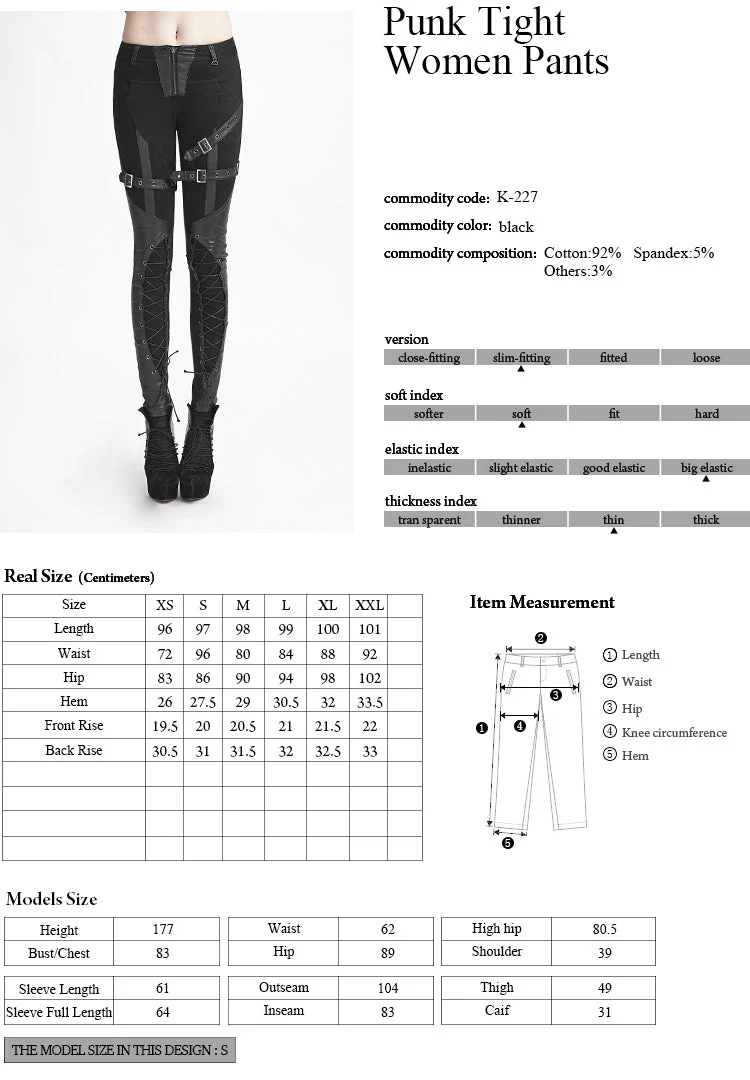 K-227 Latest Fashion Sexy Slim Lace Up Skinny Gothic Pants For Women - Image 6