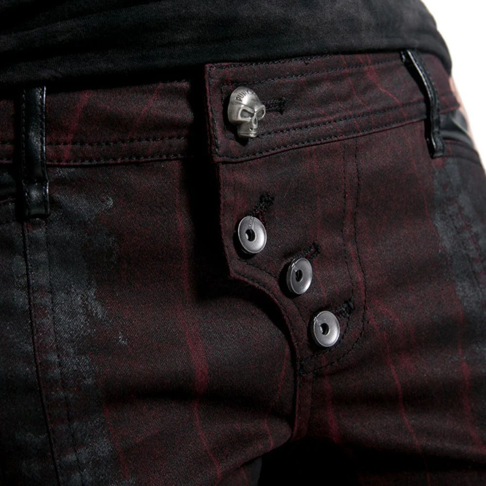 K-150 Latest Red Leather Belts Painted Punk Pants - Image 3
